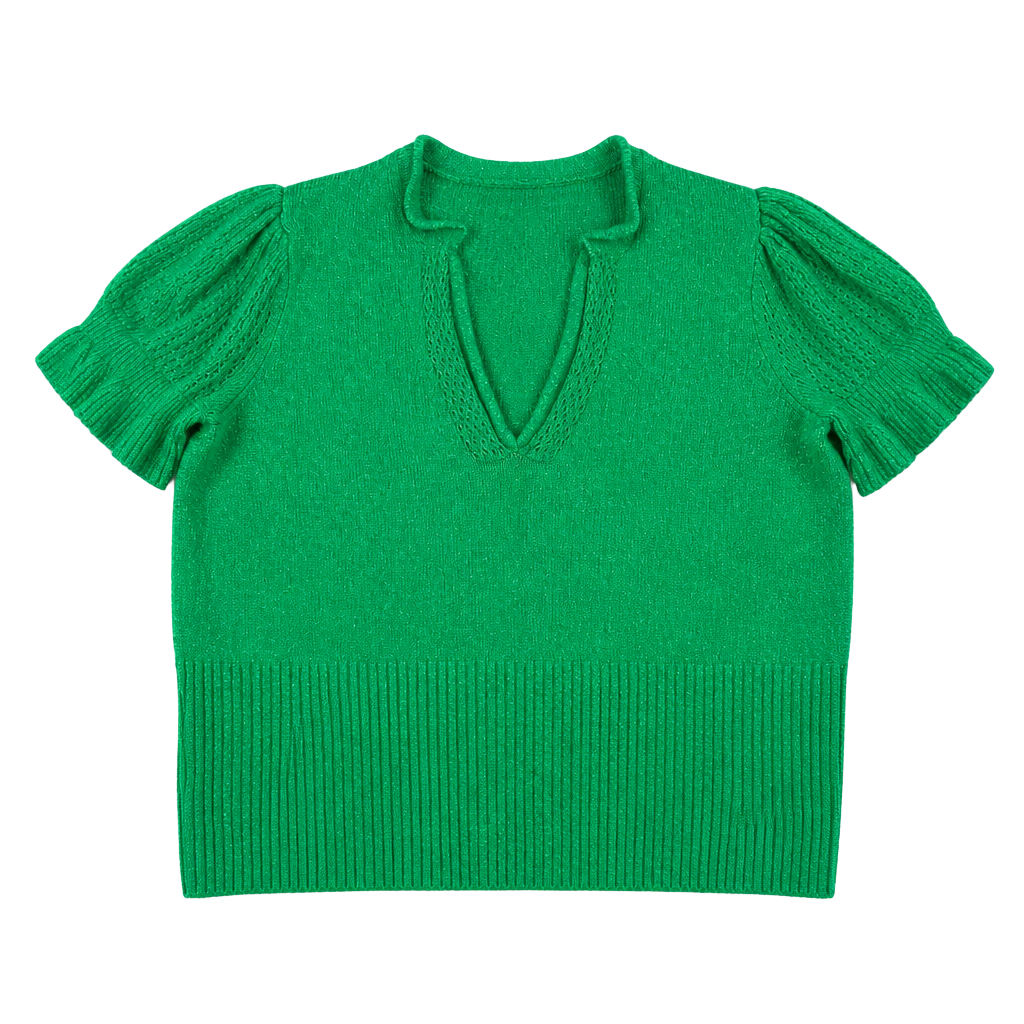 Torrid Green Puff Sleeve V-Neck Ribbed Hem Sweater Size 2 1
