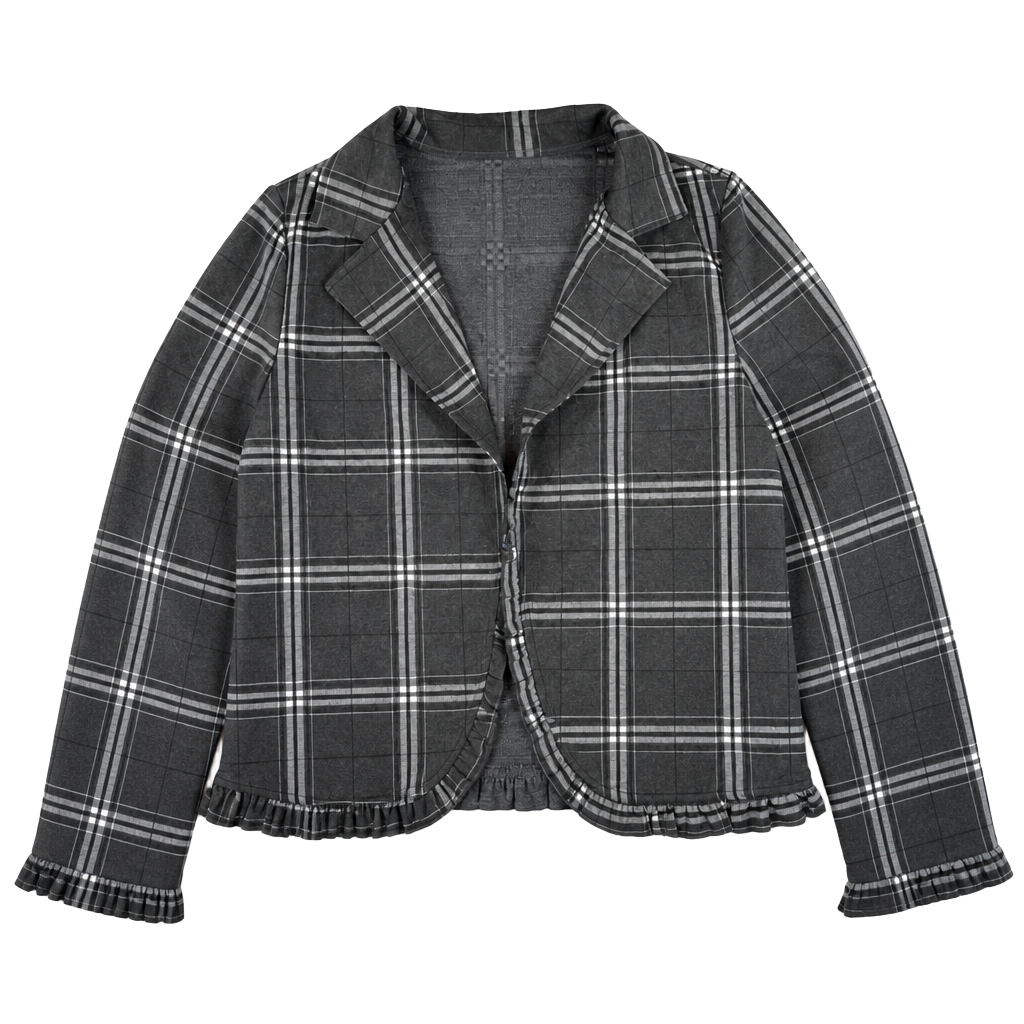 Grace Karin XXL Plaid Open Front Blazer Ruffle Hem Bell Cuff Plus Stretch nwt 1