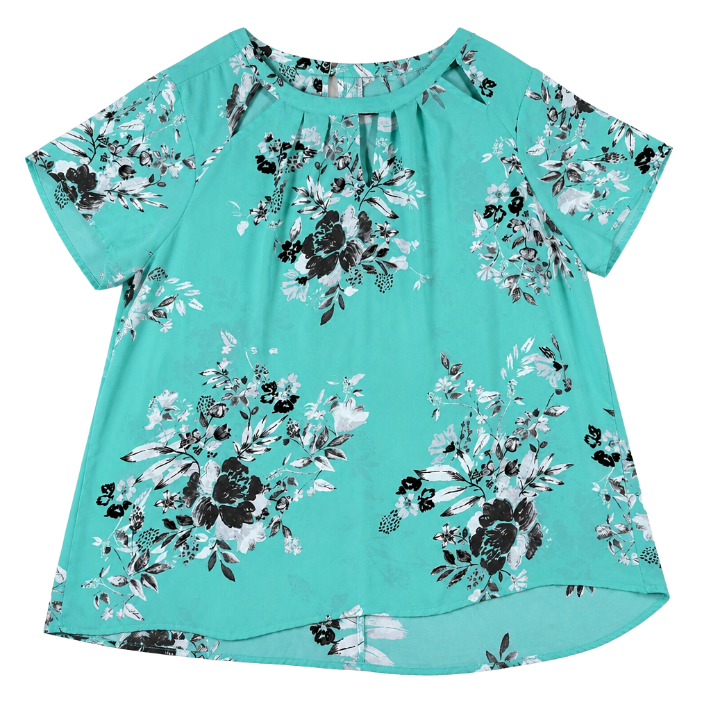 Torrid Women's Aqua Blue Floral Print Sheer Short Sleeve Blouse Size 2 2X 1