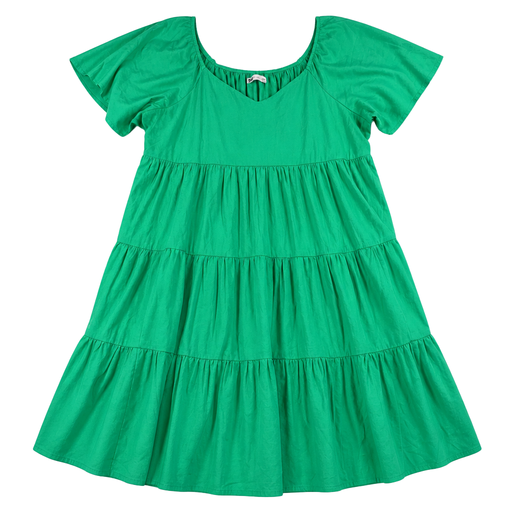 Juniors' Plus Size SO Flutter Sleeve Tiered Mini Dress in Green 1