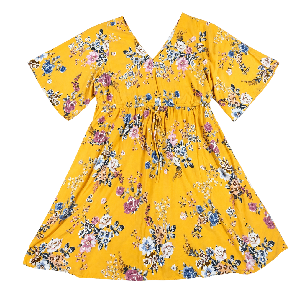 Torrid Yellow Floral Challis V-Neck Flutter Sleeve Drawstring Waist Dress Size 2X 1