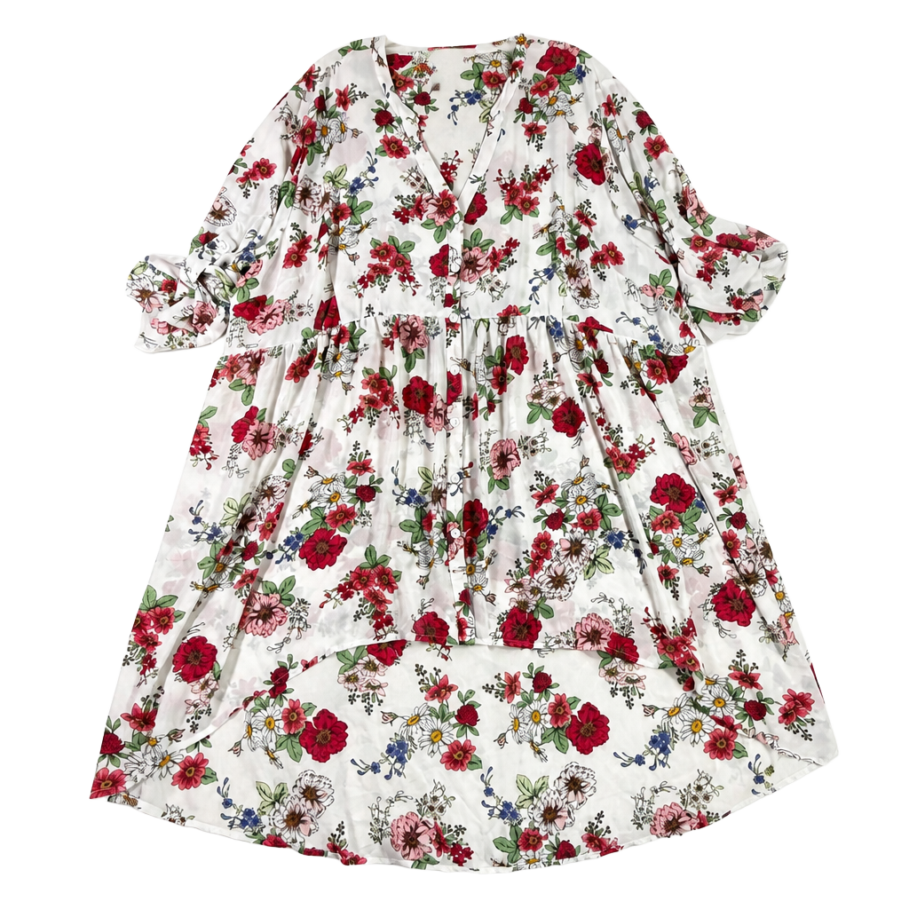 Torrid Women's Floral Print Chiffon Button-Front High-Low Blouse 1