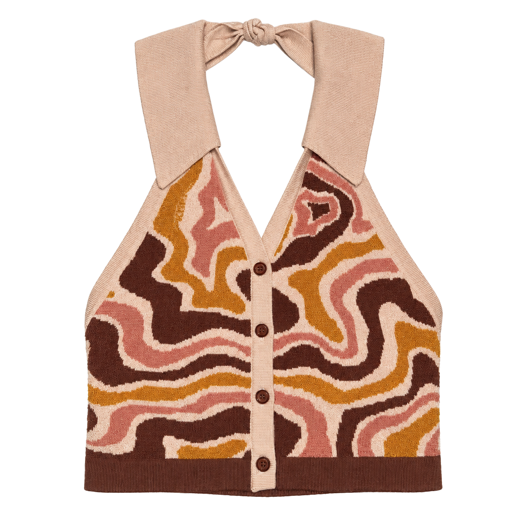 The Kript Knit Halter Top Size XS/S Retro Swirl Pattern 1