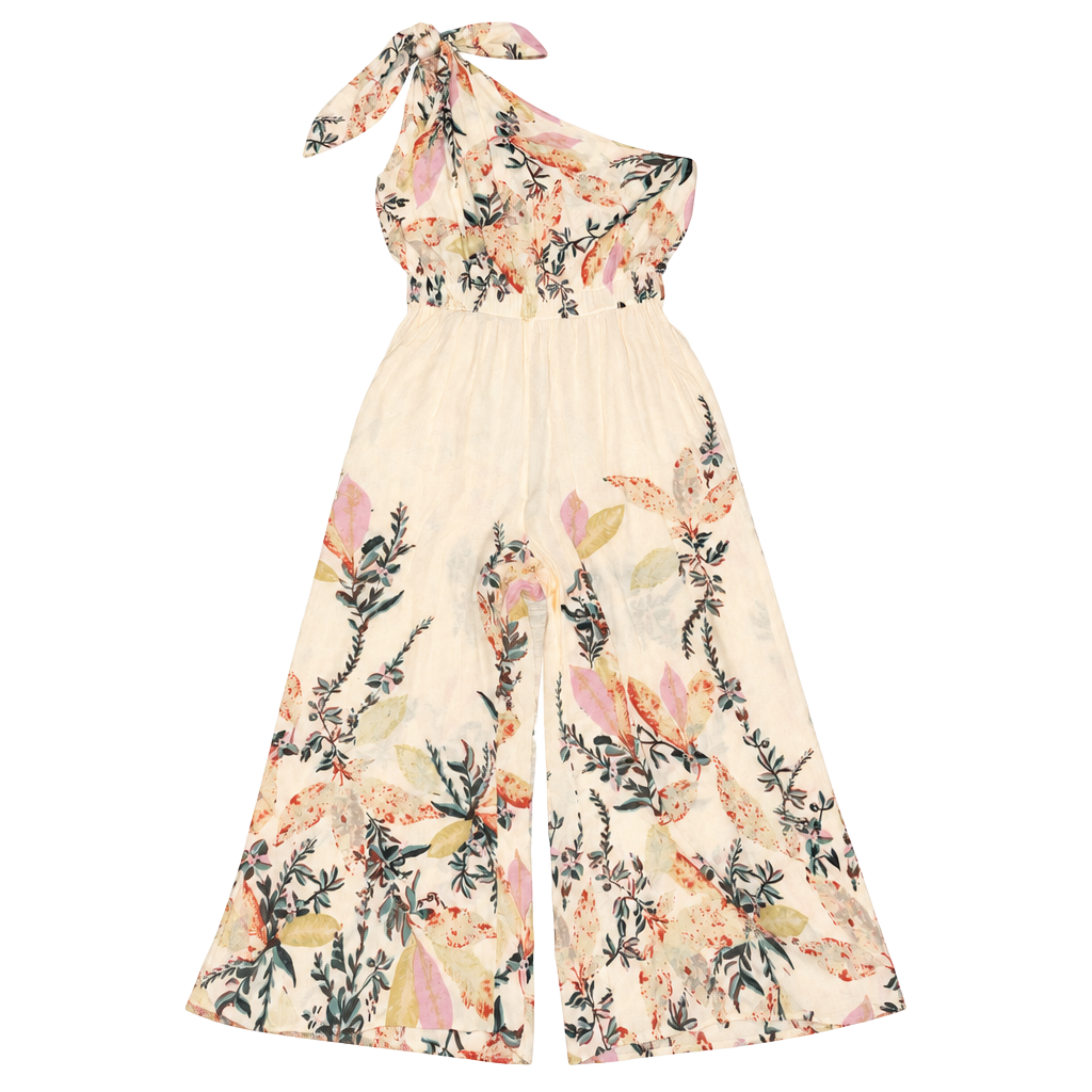 Free People One Shoulder Jumpsuit Size S Floral Leaf Print 1