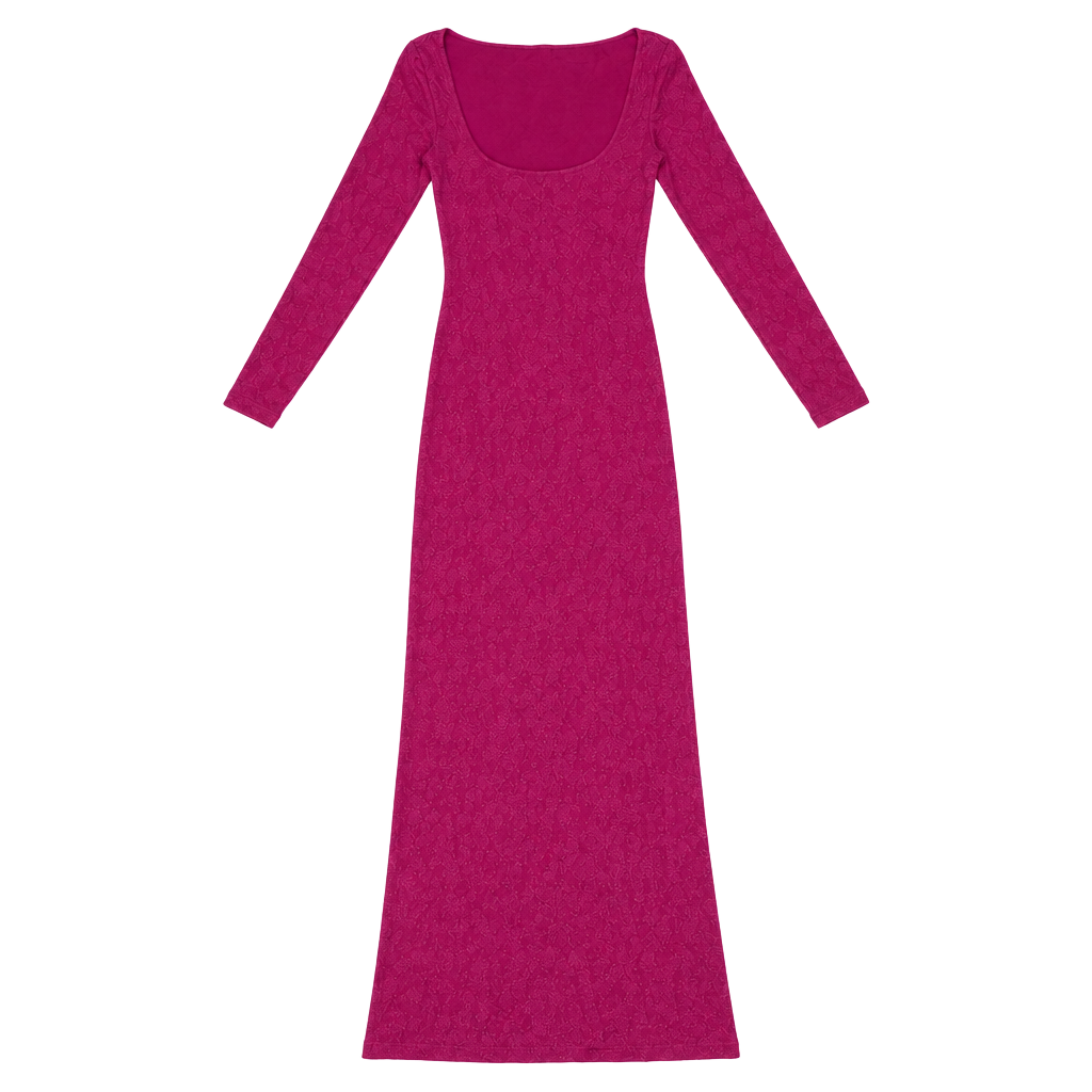 SKIMS Soft Lounge Shimmer Long Sleeve Maxi Dress in Fuchsia Foil L 1