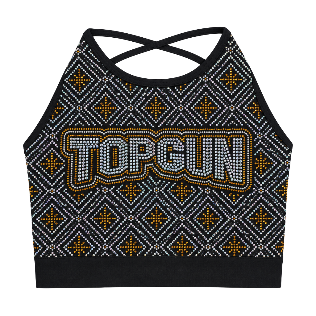 Top Gun Cheer Crop Top YL Black Rhinestone Strappy Back 1