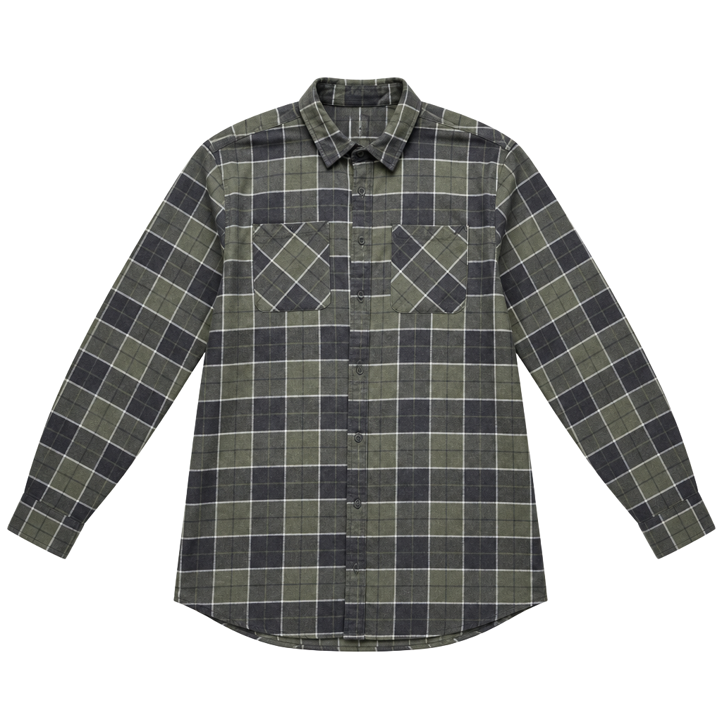 Ronin Factory Plaid Flannel Shirt X-Large Green Gray Long Sleeve Button Up 1