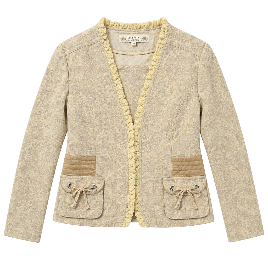Jacket Beige Floral Brocade Ruffle with Bows 1