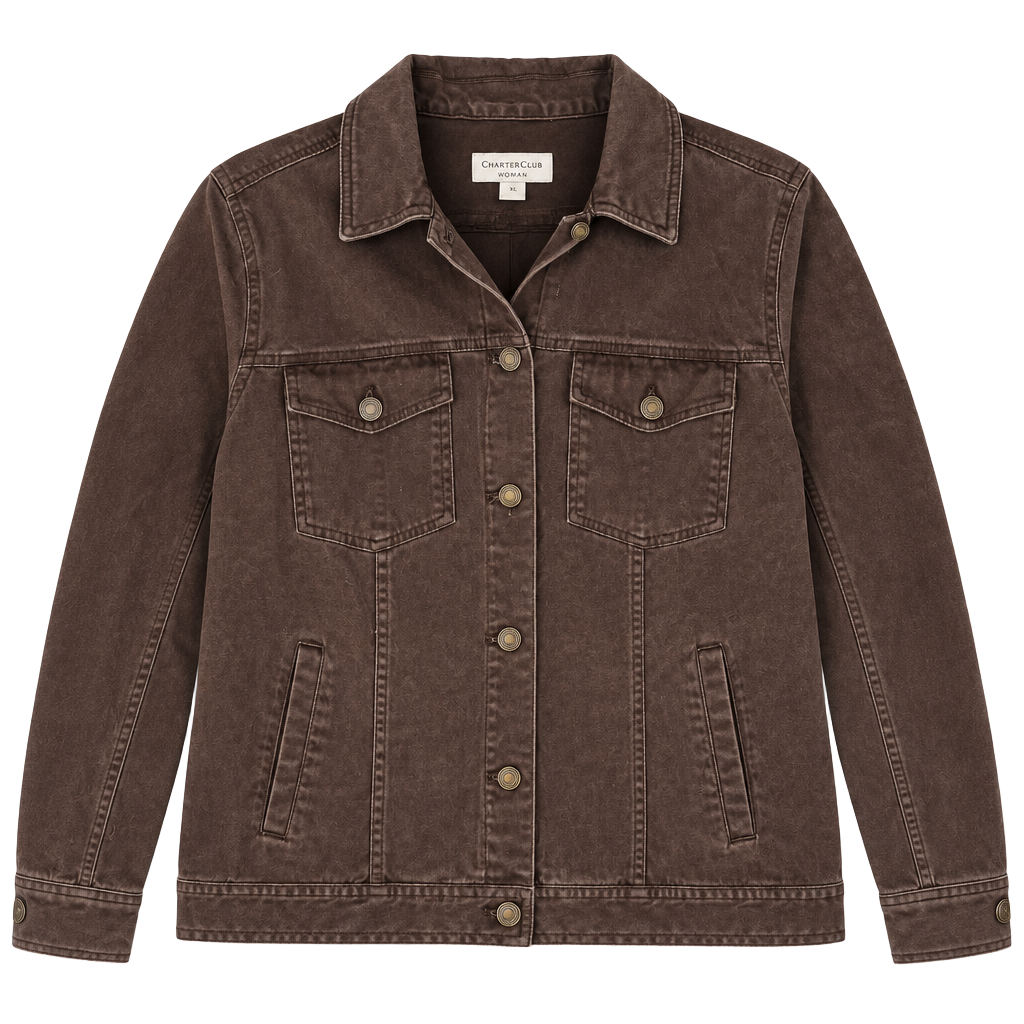 Charter Club Woman Jacket Size 1X Brown Denim 1