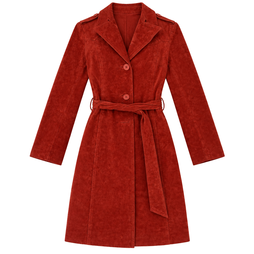 Red Suede Leather Trench Coat Belted John Carlisle 1
