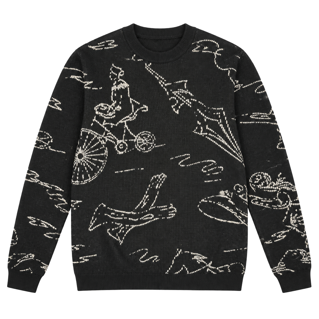 Vintage Black Button Up Blouse with White Drawings 1