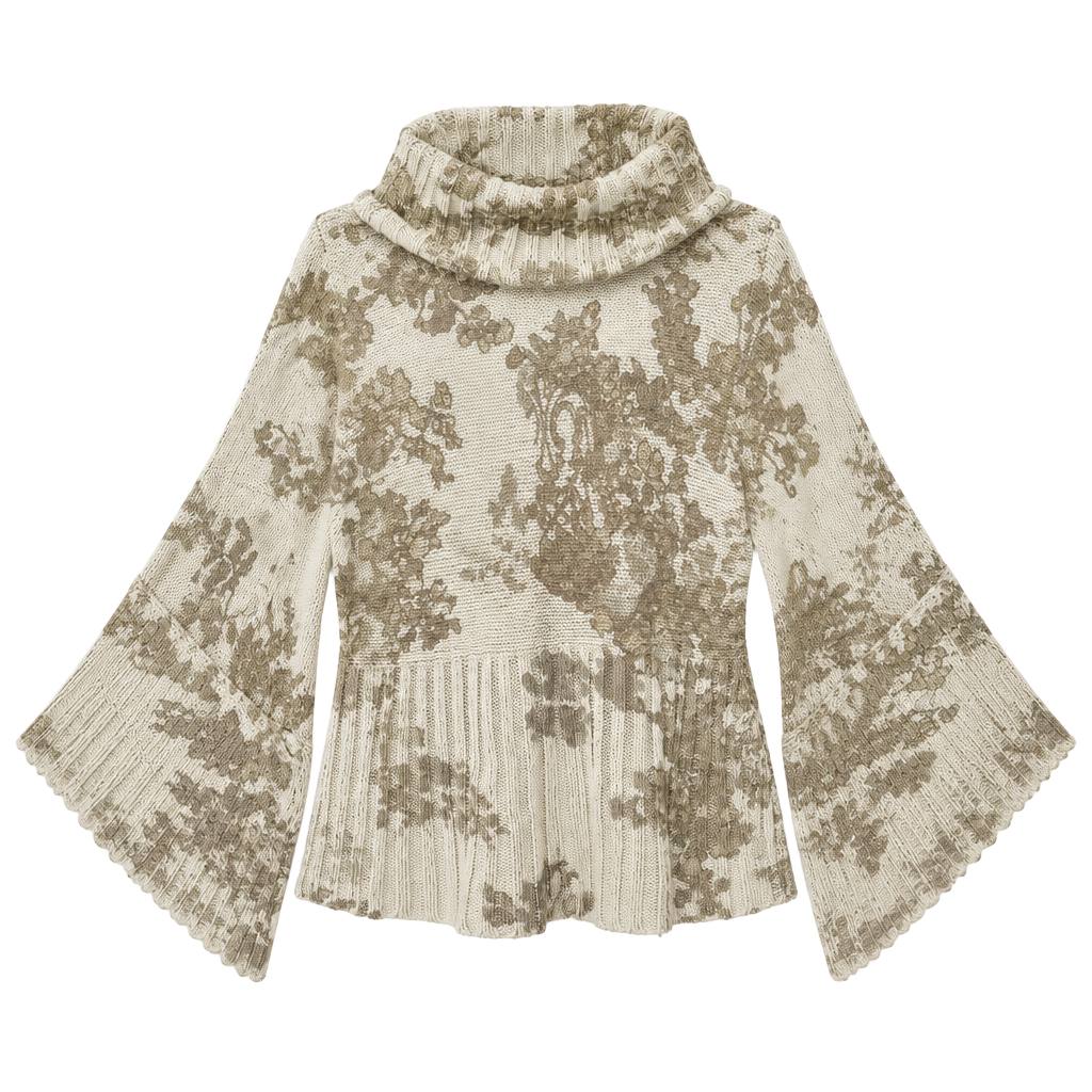 Cowl Neck Bell Sleeve Sweater Beige Gold 1