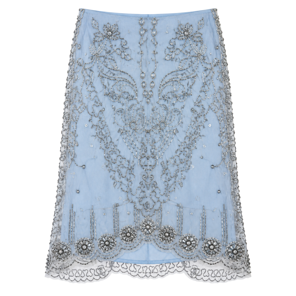 Beaded Embellished Light Blue and Silver Mesh Skirt 1
