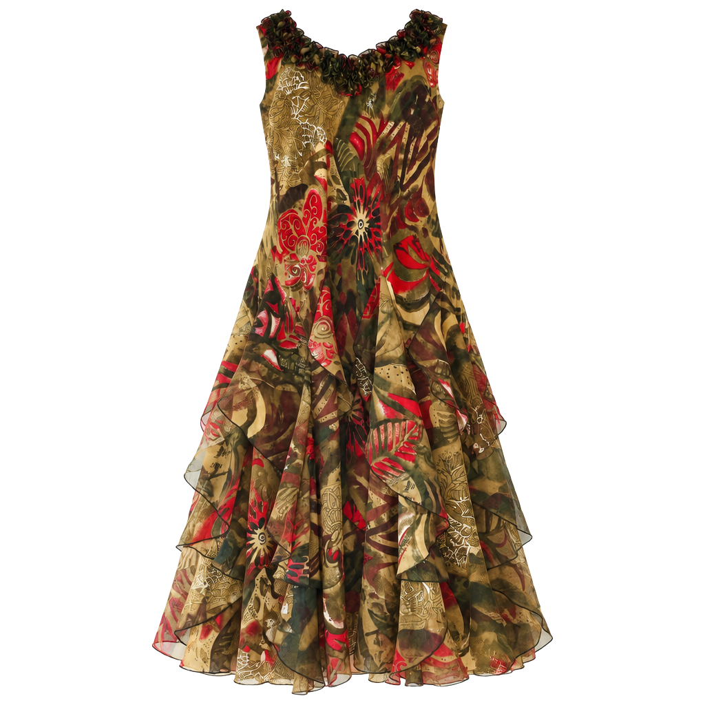 Vintage Floral Ruffle Midi Dress Plus Size 1