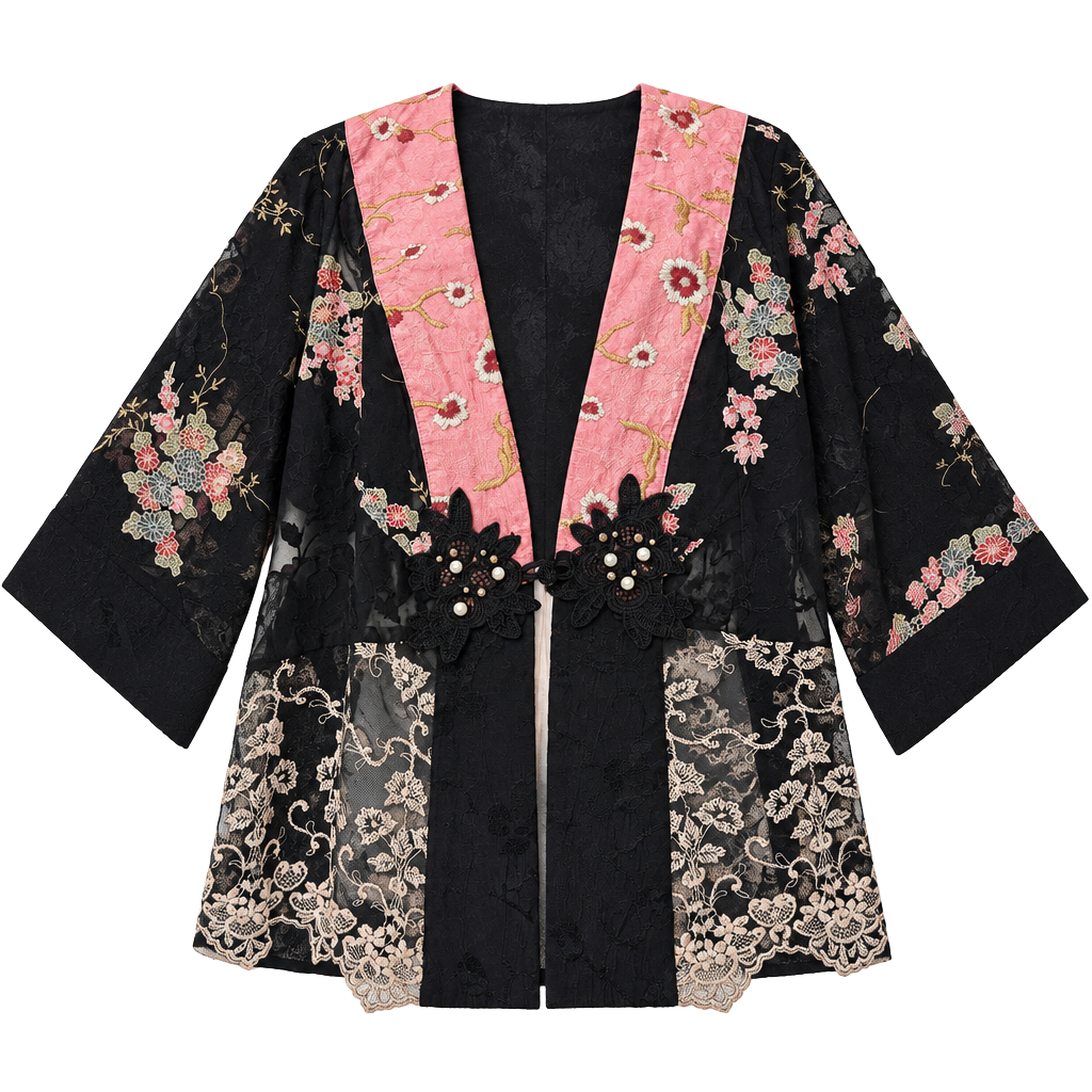 Vintage Spencer Alexis Embroidered Floral Kimono Cardigan 1