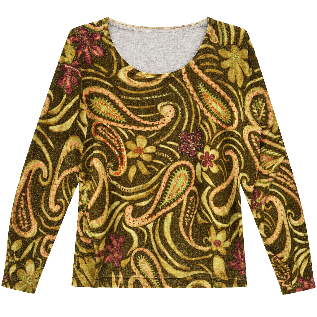 Green Paisley Sequin Sweater Top 1