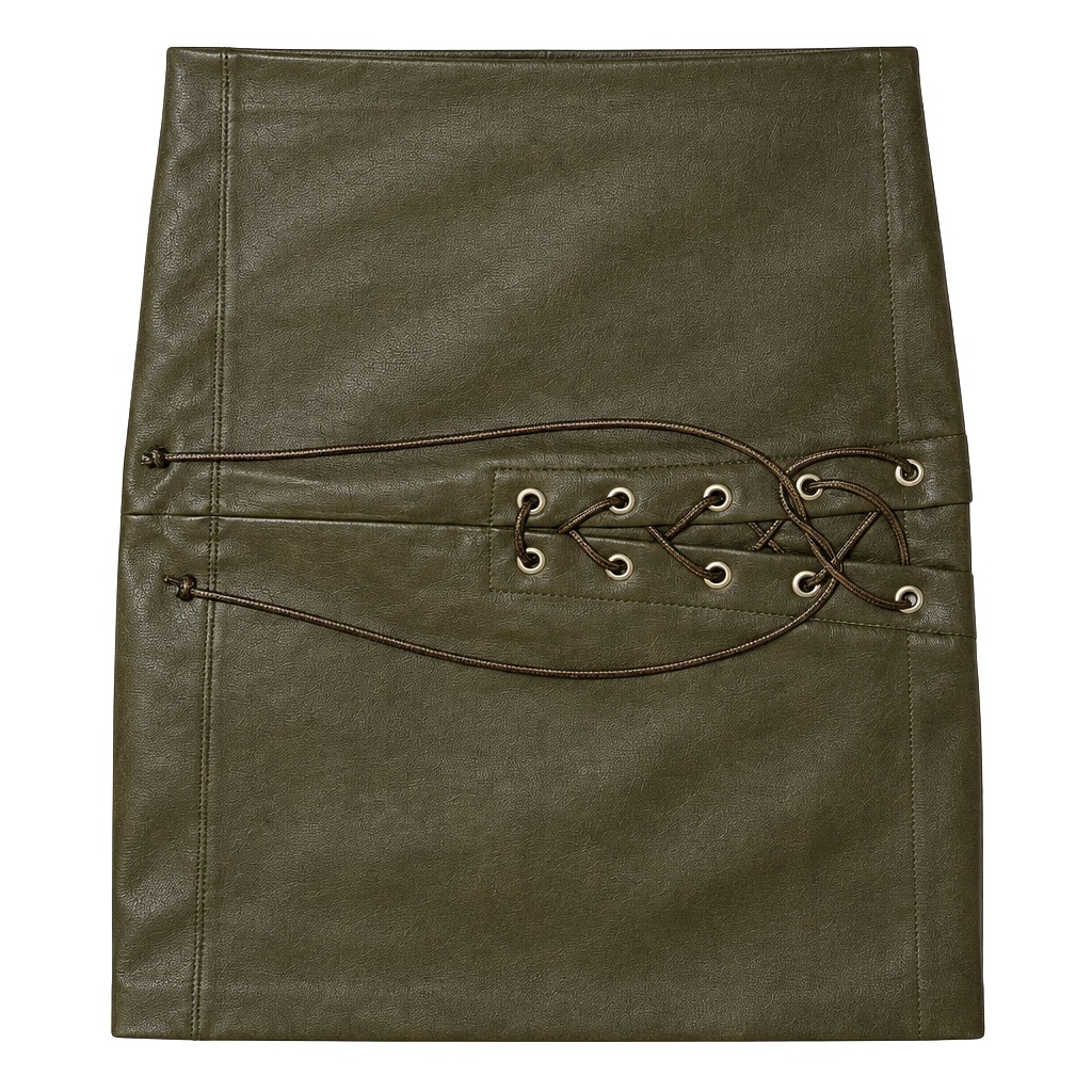 Third & Charm Faux Leather Skirt Size S Green Lace Up Front 1