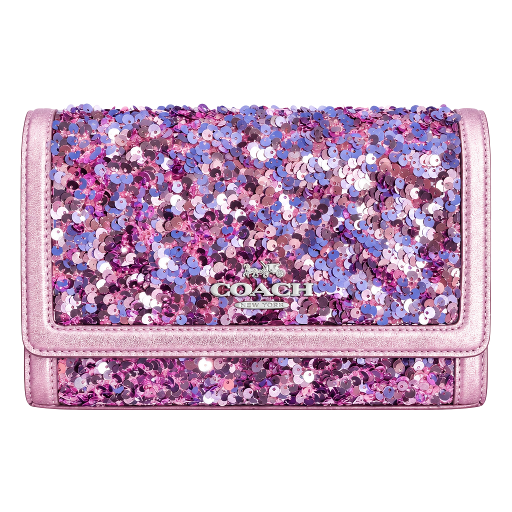 Coach sequined purple/lilac Flap Clutch Crossbody NWT 1
