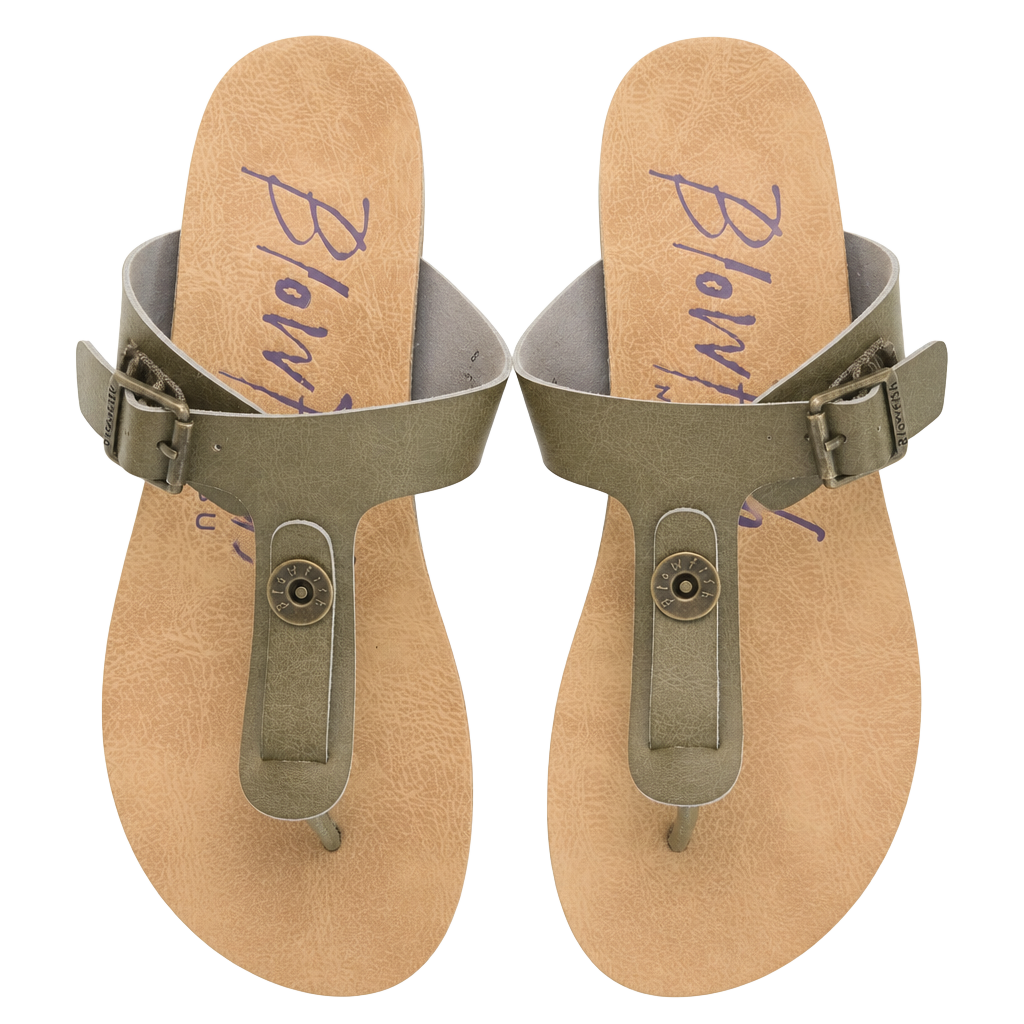 BLOWFISH - Women's Malibu - Thong Flip Flops BuckleSandals - Size 8 - green - Like new 1