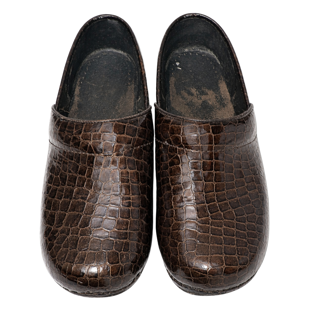 L.L.Bean Clogs Brown Croc Embossed Leather 1