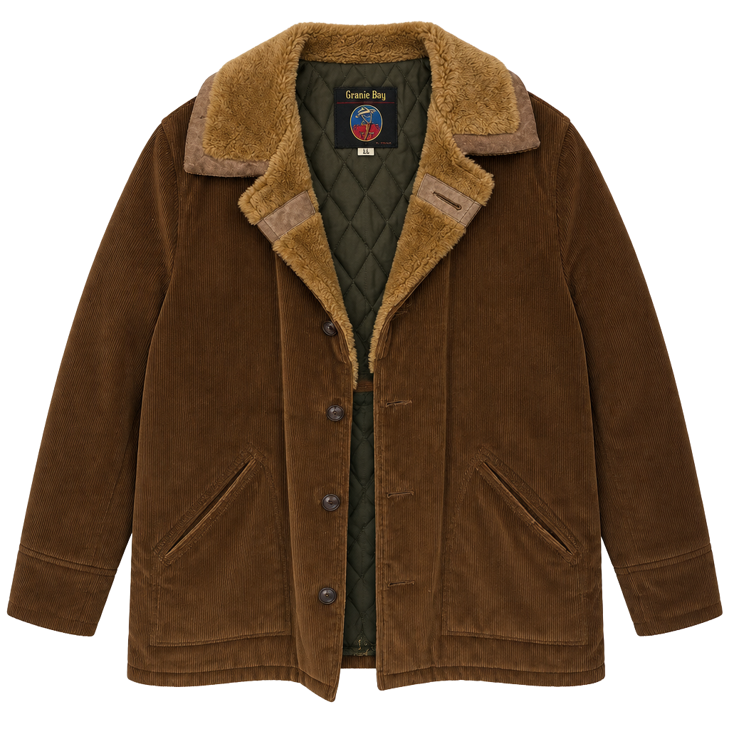 Grande Bay Corduroy Shearling Jacket Size 44 Brown Quilted Lined 1