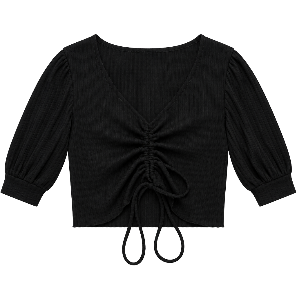 H&M Ribbed Tie-Front Crop Top Size XL Black 1