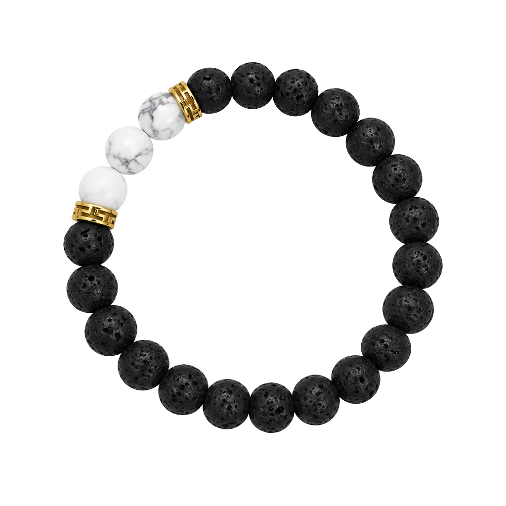 Black Lava Stone and Howlite Bead Bracelet Size 8mm 1