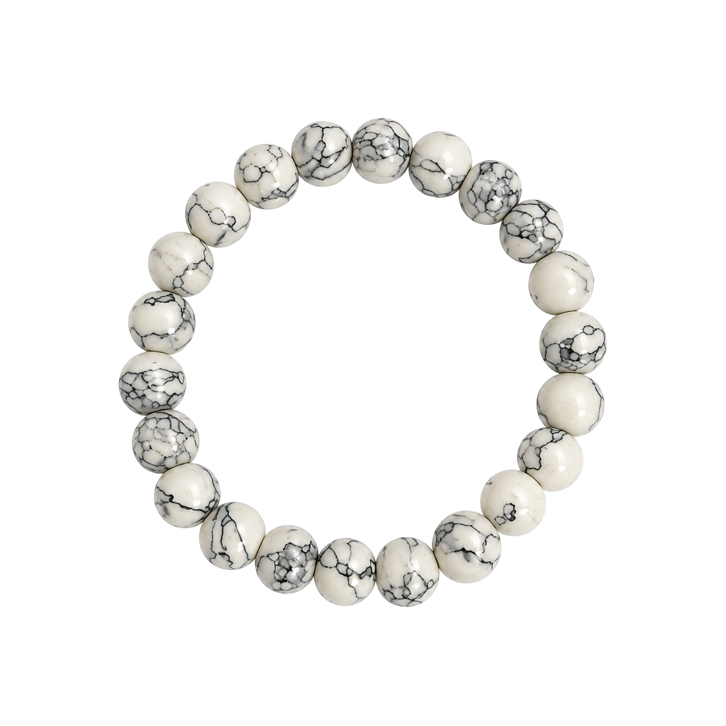 Natural Stone White Howlite Beaded Stretch Bracelet White Black 1