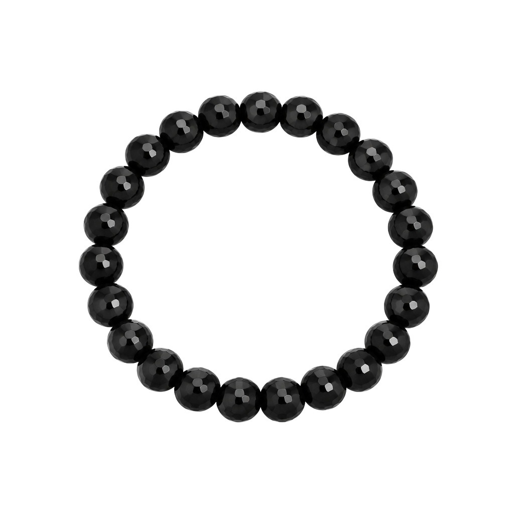 Minimalist Black Smooth Round Stone Bead Stretch Bracelet 1