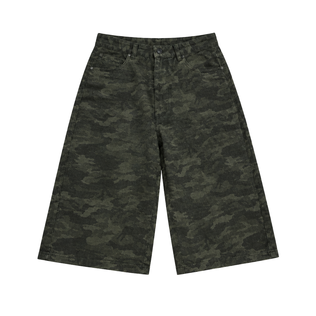 Fluenced Camouflage Denim Jorts Green Camo Shorts 1