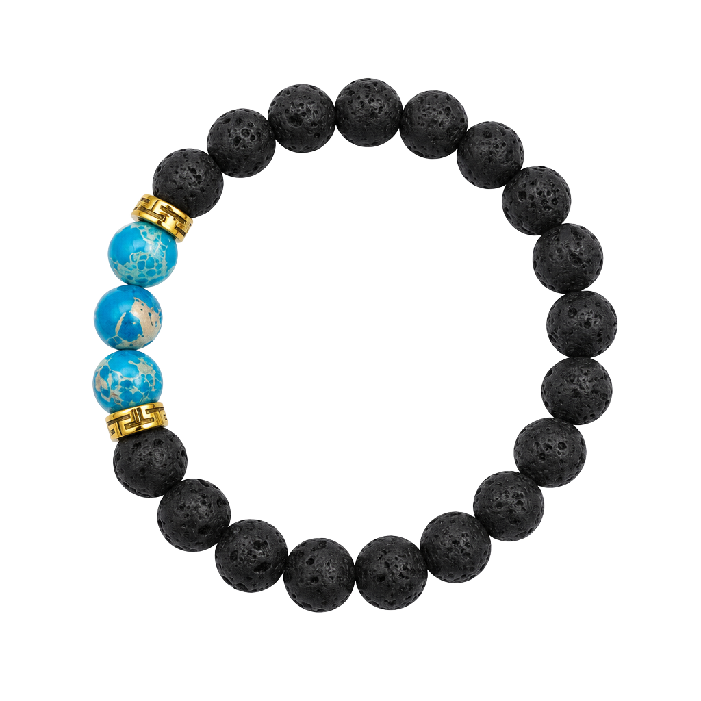 Black Lava Rock and Blue Imperial Jasper Beaded Stretch Bracelet 1