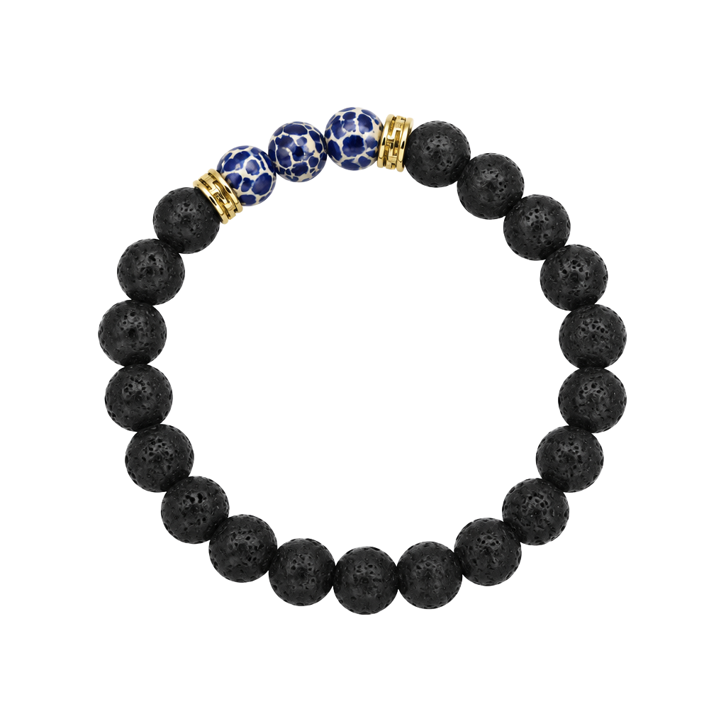 Black Lava Rock and Blue Regalite Stone Bead Bracelet 1