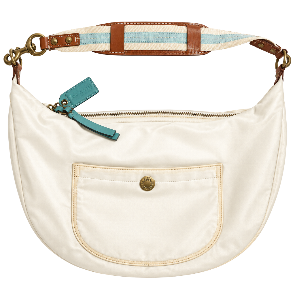 Coach Hamptons Ivory Satin Nylon Hobo Bag 1