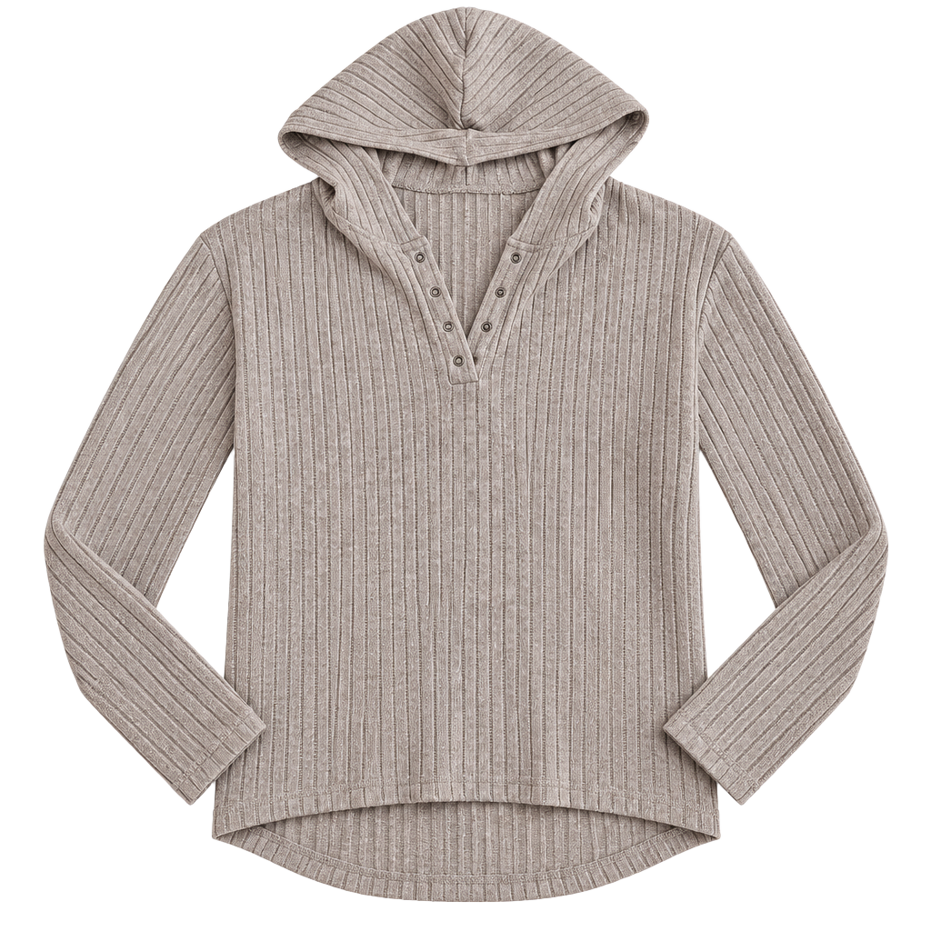 Pink Lily Hooded Ribbed Henley Pullover Sweater Size S 1