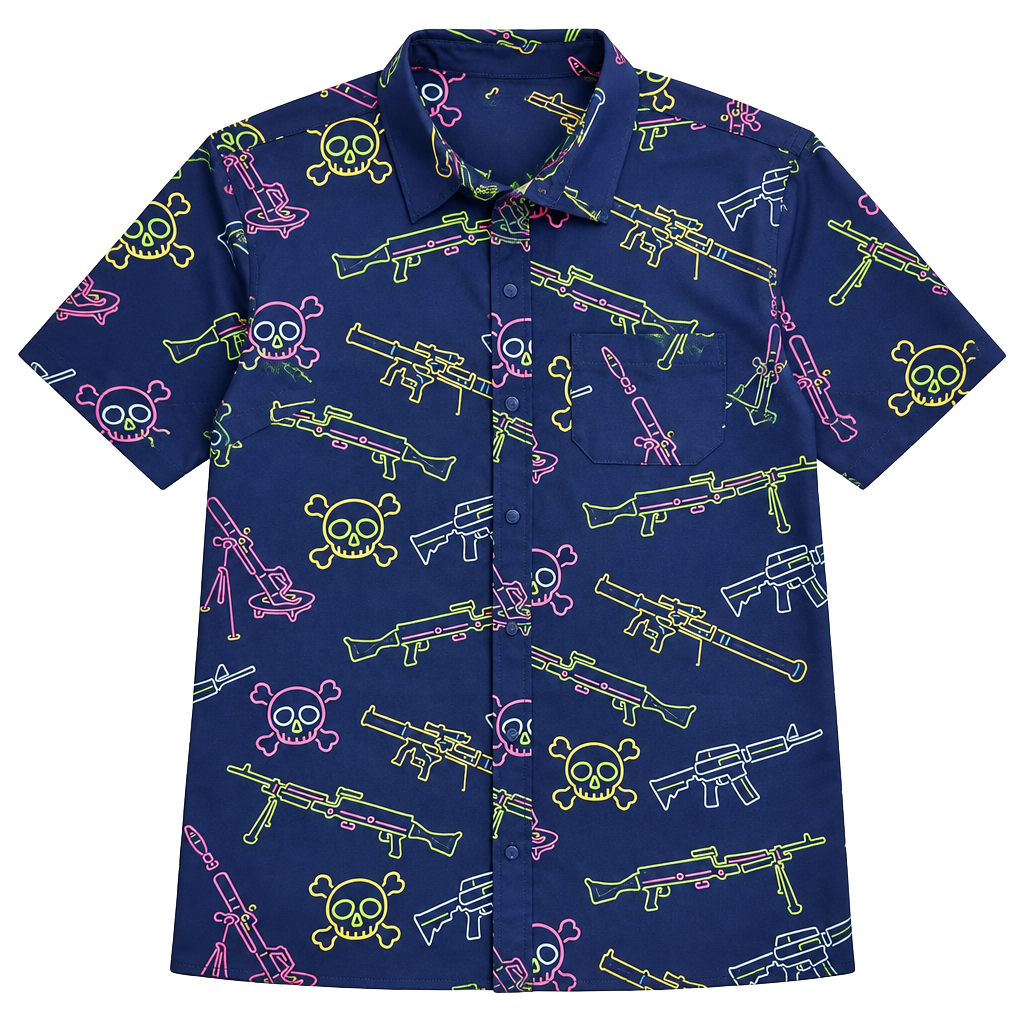 Savage Tacticians Neon Lights & Gun Fights Button-up Size M Blue Shirt 1