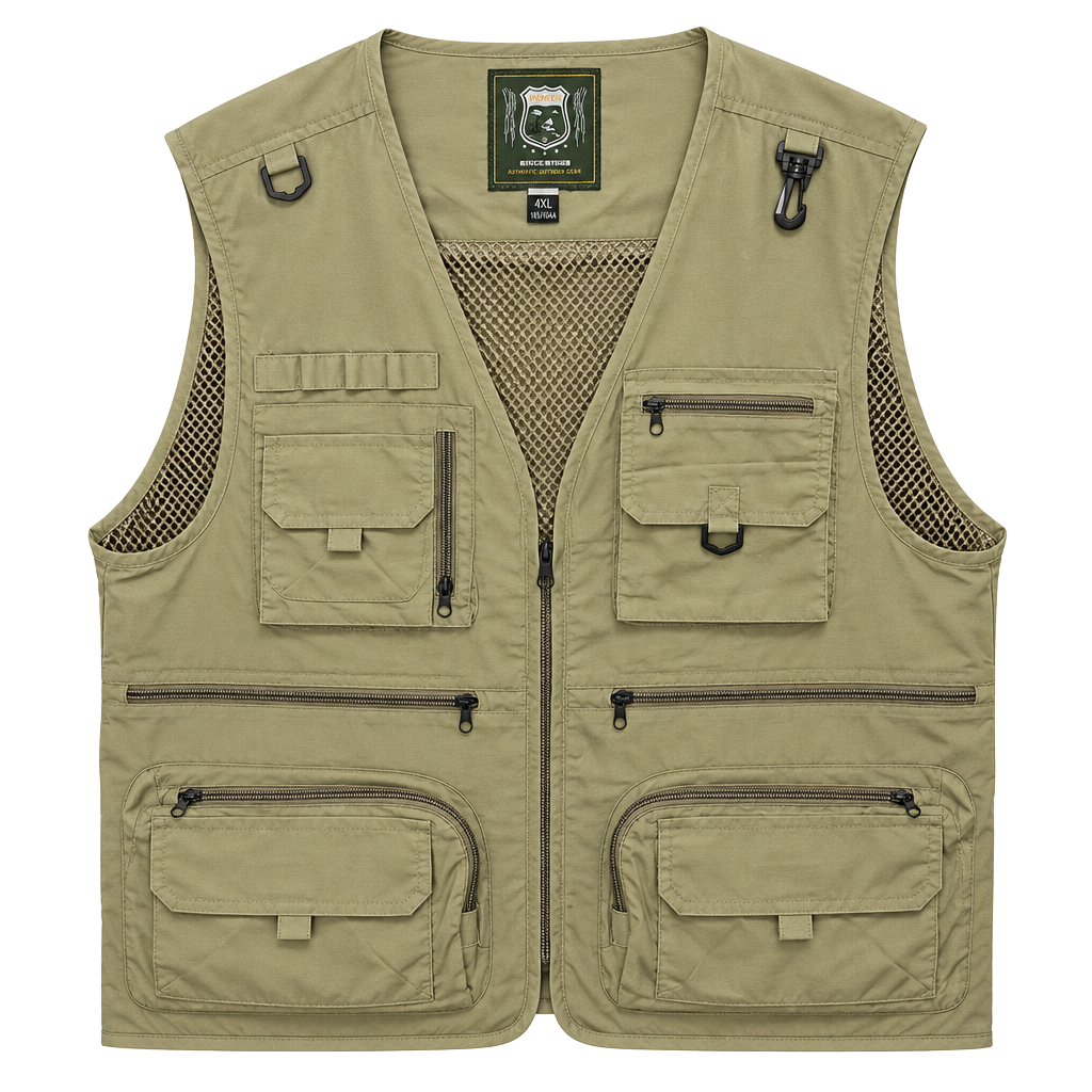 Outdoor Multi-Pocket Fishing Vest Size 4XL Khaki Lightweight 1