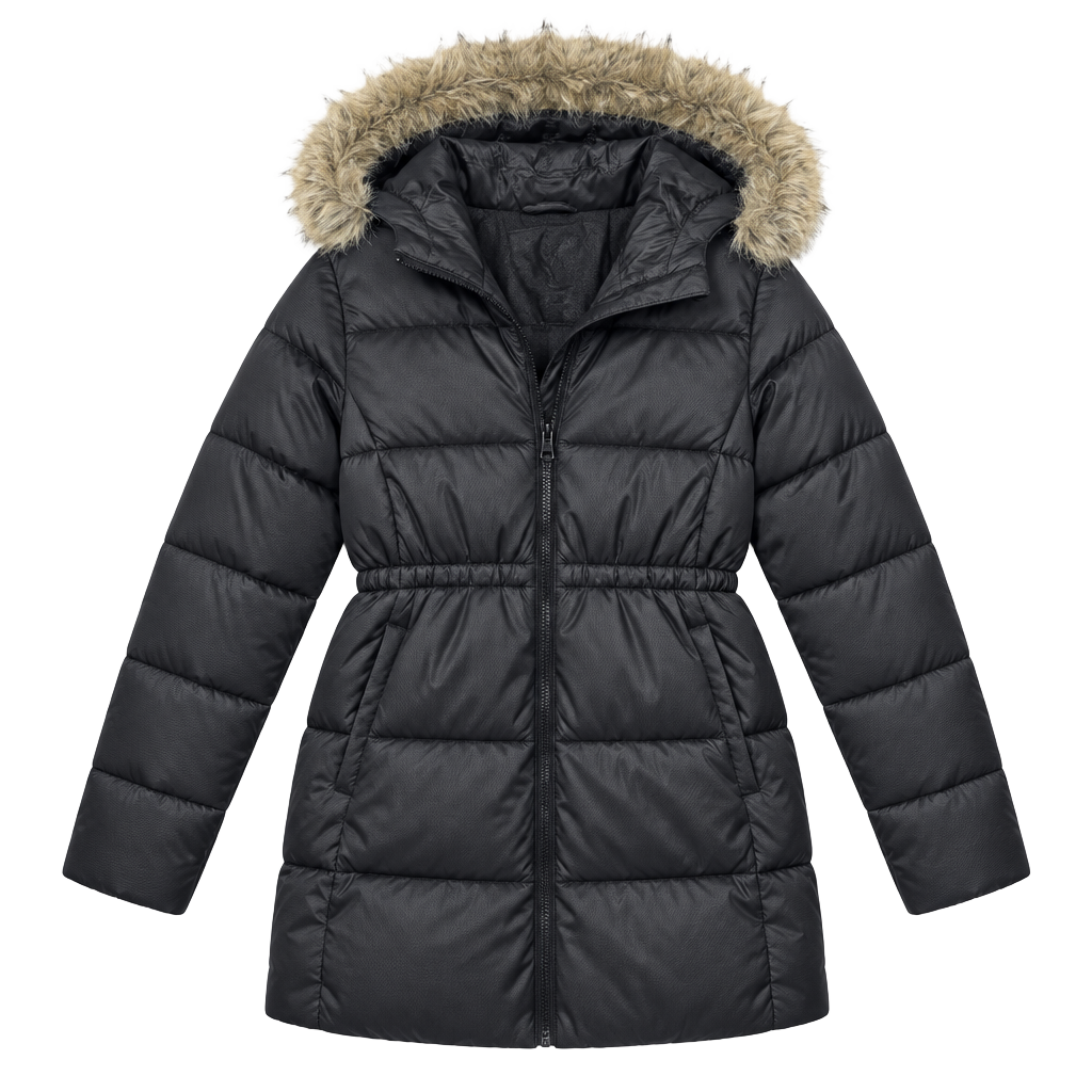 Gap Kids Puffer Jacket Size M Black Coldcontrol Max Hood Faux Fur 1