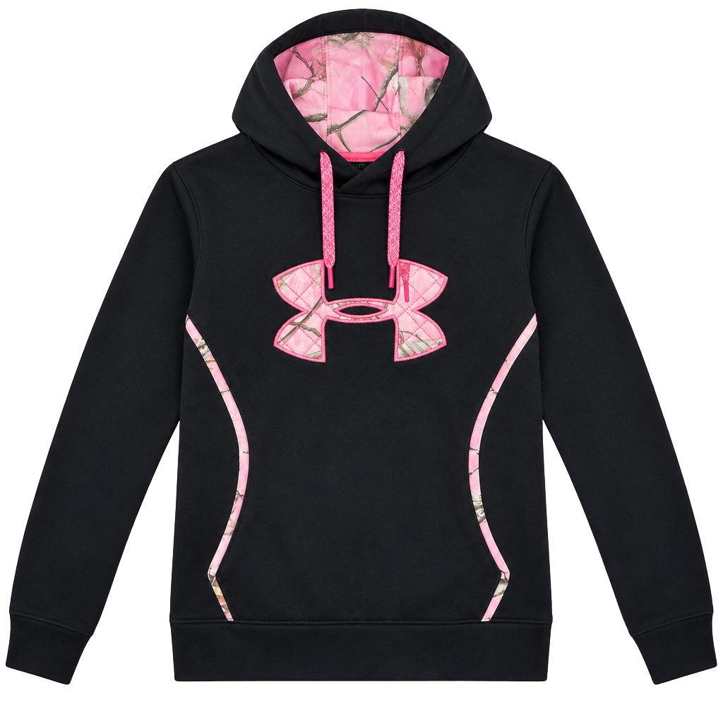 Under Armour Storm Caliber Hoodie Size Large Black Pink Camo Realtree Logo 1