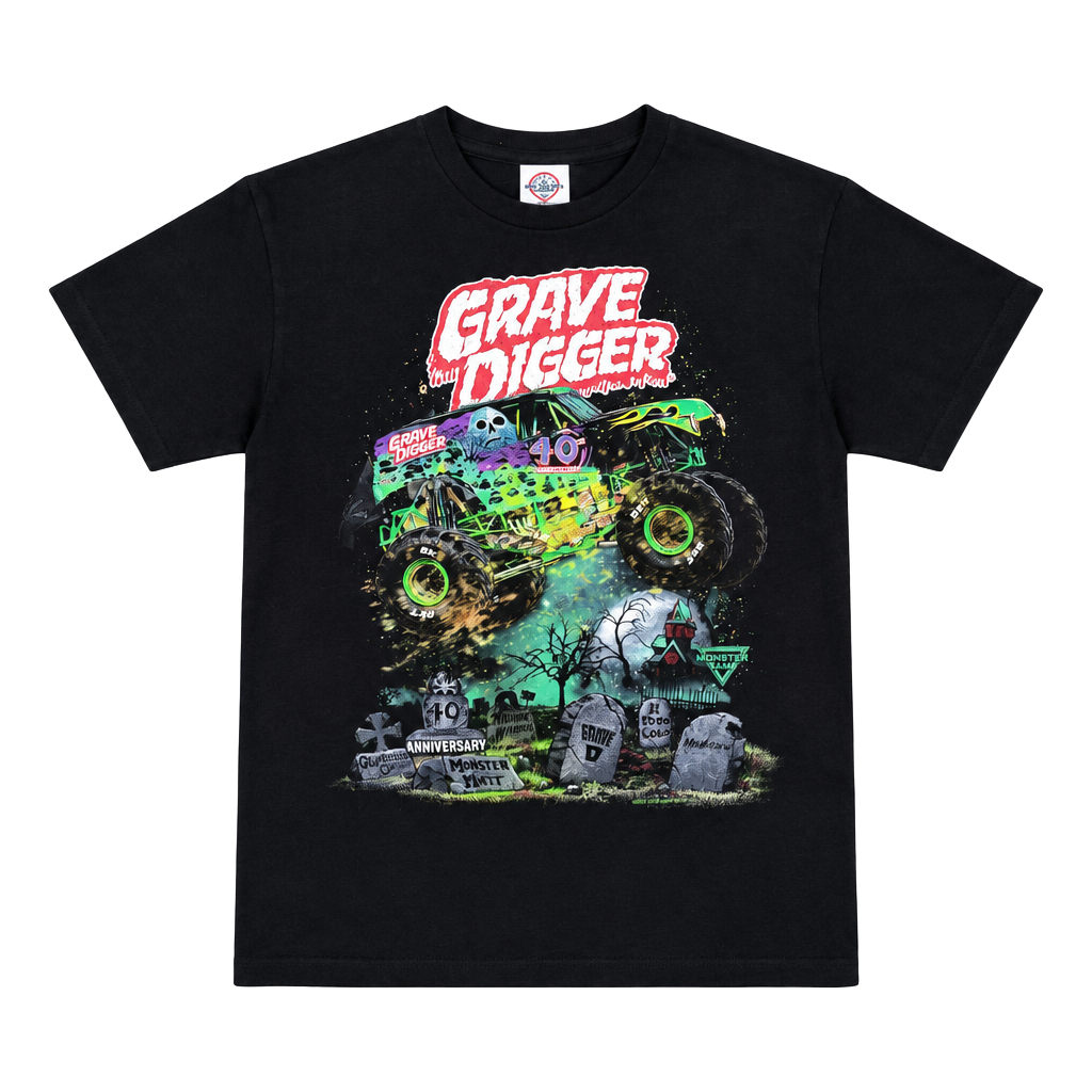 Delta Pro Weight Monster Jam Grave Digger 40th Size M Youth Black T-Shirt 1