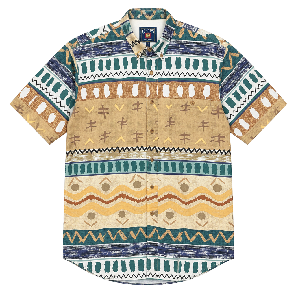 Chaps Ralph Lauren Short Sleeve Geometric Print Button Down Shirt Medium 1