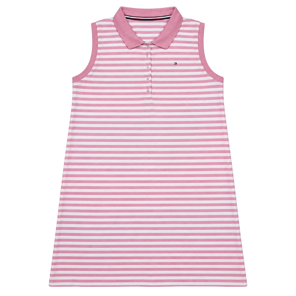 Tommy Hilfiger Women XL Pink White Striped Sleeveless Polo Dress Preppy Golf 1