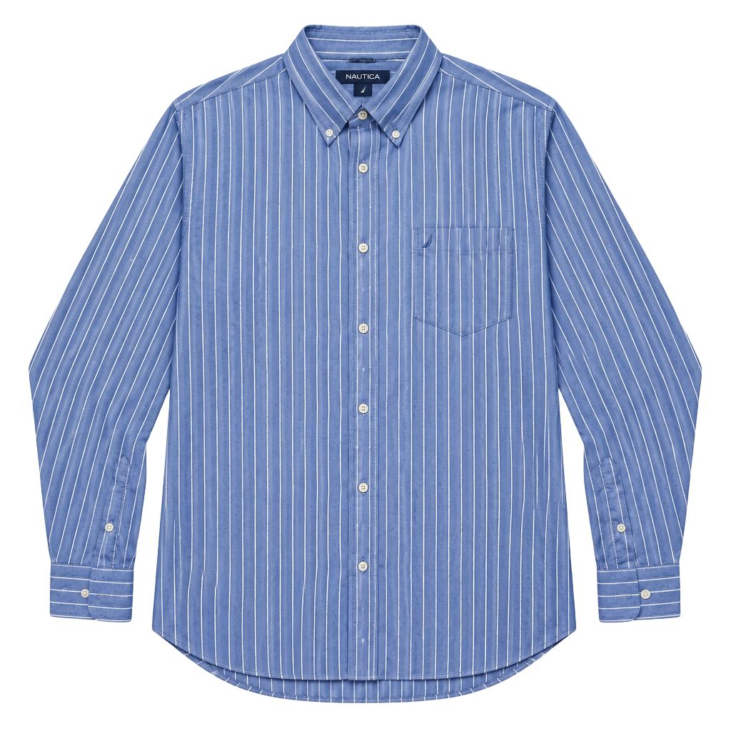 Nautica Mens XXL Blue White Stripe Long Sleeve Button Down Shirt 100% Cotton 1