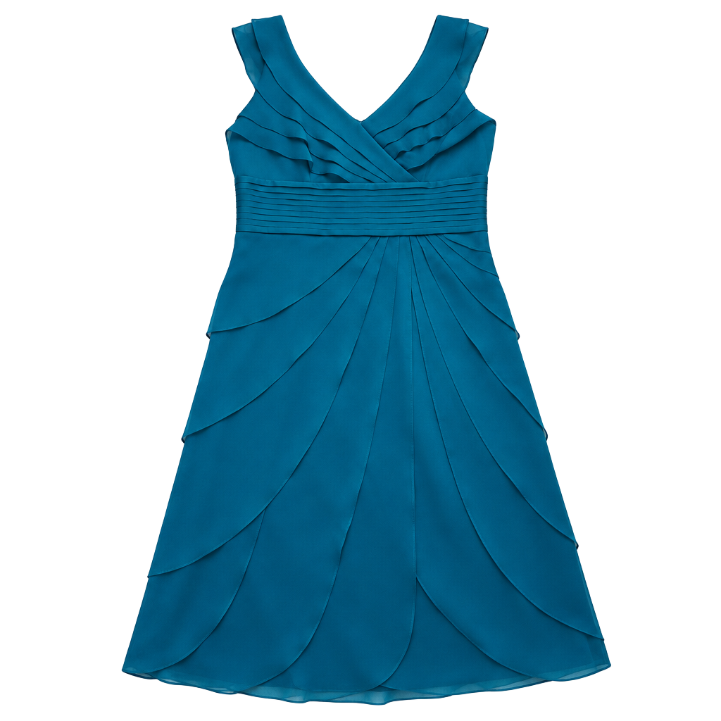 Adrianna Papell Occasions Teal Ruffle Chiffon Cocktail Dress Women's 14 1