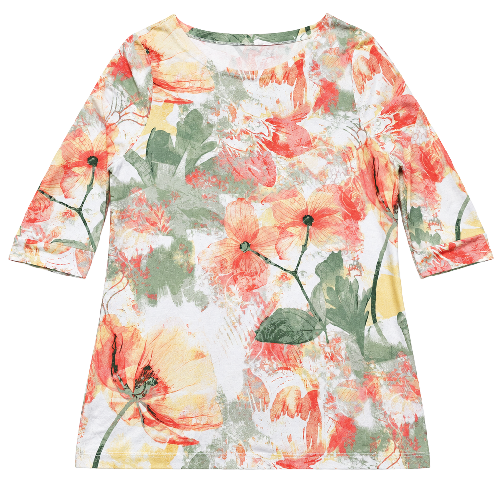 Chico's Women's Size 3 XL Floral Watercolor Tunic Top 3/4 Sleeve Multicolor 1