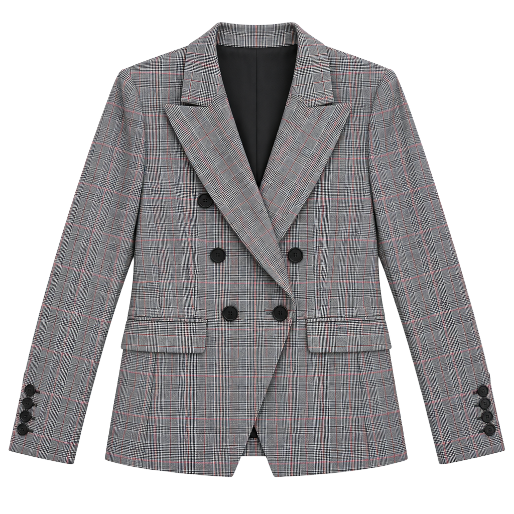 Banana Republic Double Breasted Plaid Blazer Size 8 Grey Red Check 1