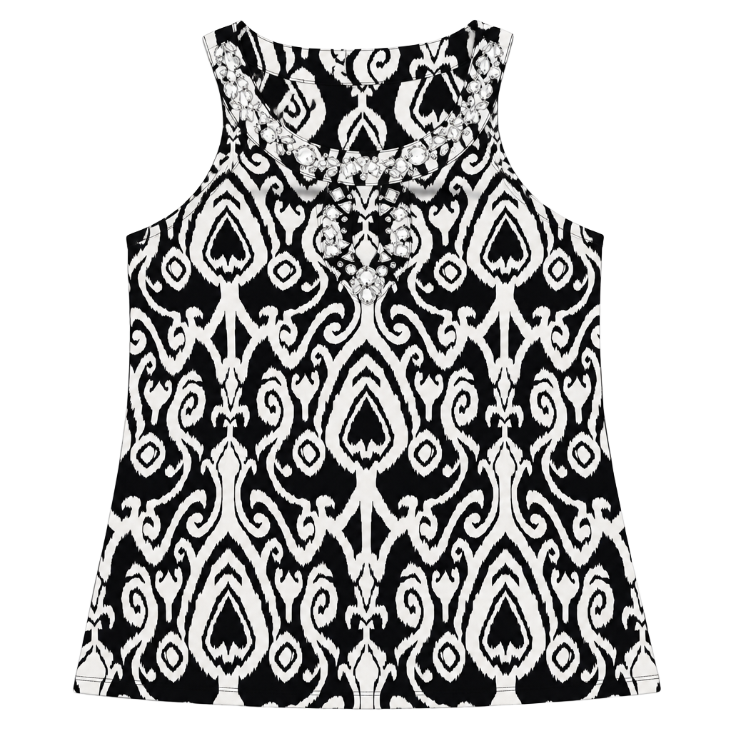 INC International Concepts Halter Top Size L Black White Medallion Beaded 1