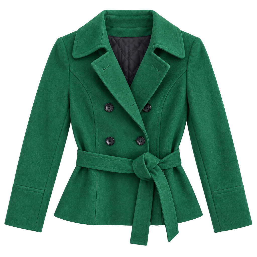 Zara Basic Wool Pea Coat Size M Green Belted Double Breasted 1