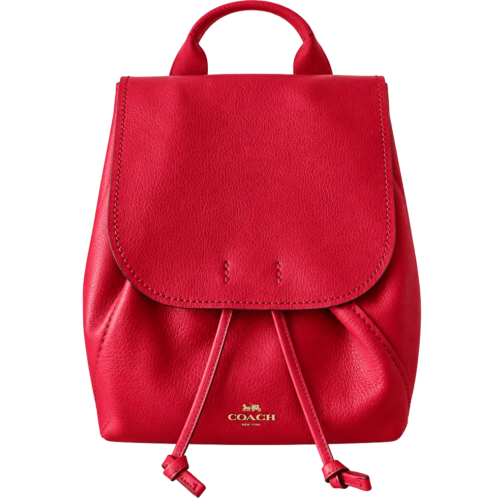 Coach Leather Drawstring Backpack Red 1