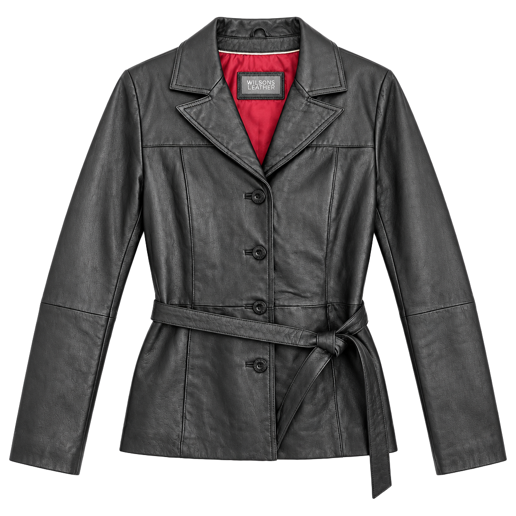 Wilsons Leather Maxima Jacket Size M Black Belted Leather 1