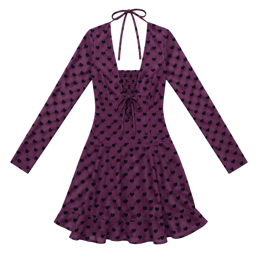 Free People Dress Size XS Red Black Heart Long Sleeve Mini New 1